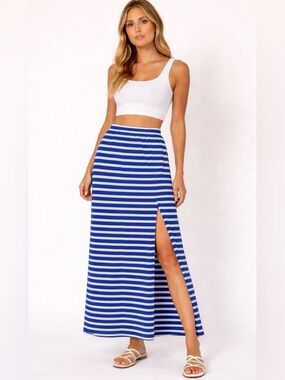 Offline By Aerie Striped Blue Ribbed  Maxi Skirt with Side Slit